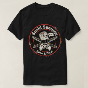 Camiseta Rolo de Sushi Estilo Vintage com Controle e Katana