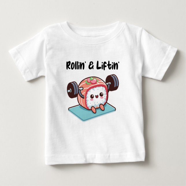 Camiseta Rolo de Sushi Levantando Pesos (Frente)