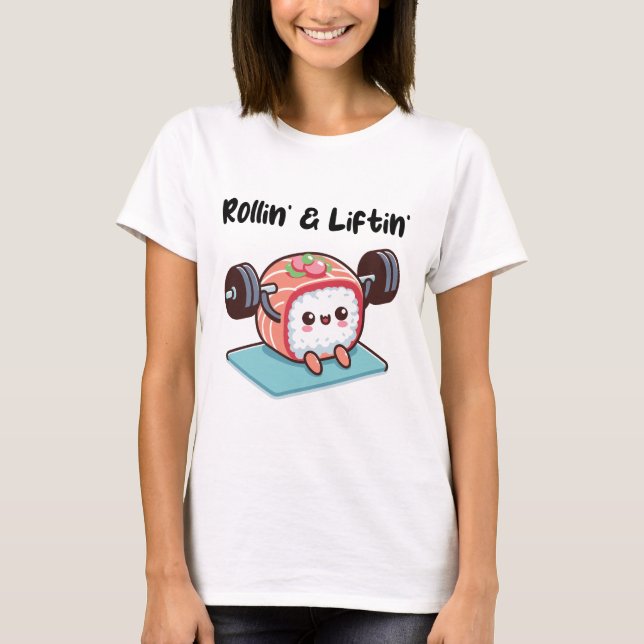 Camiseta Rolo de Sushi Levantando Pesos (Frente)