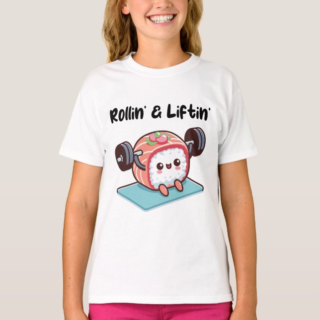 Camiseta Rolo de Sushi Levantando Pesos (Frente)