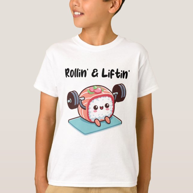 Camiseta Rolo de Sushi Levantando Pesos (Frente)