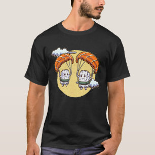Camiseta Rolos de Sushi de Paraquedismo Arroz de Salmão do
