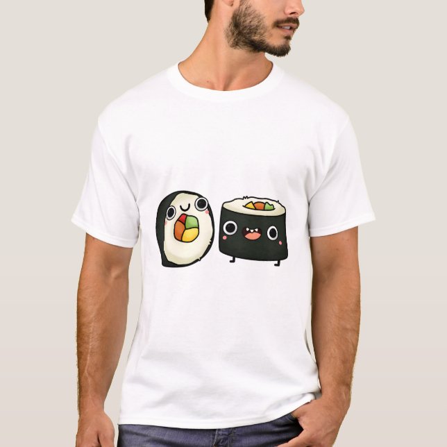 Camiseta Rolos de Sushi Kawaii Felizes (Frente)
