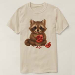 Camiseta Romã & Bebê Guaxinim Fofo Retrô   Frutas de Outono