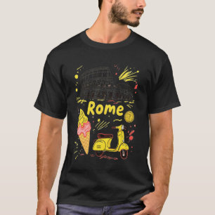 Camiseta Roma Itália Coliseu Gelato Scooter Arte Crianças