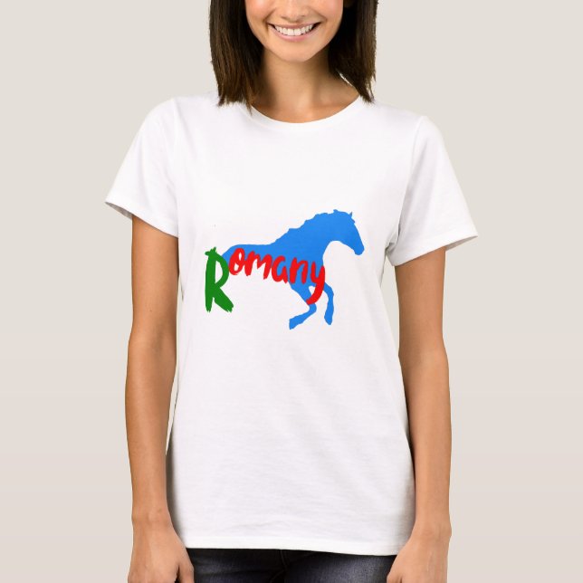 Camiseta Romania texto e cavalo ciganos (Frente)