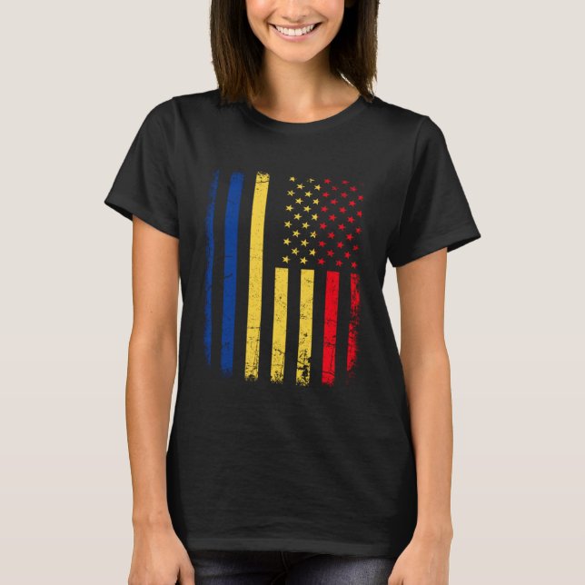 Camiseta Romanian American Flag Romania America Pride Herit (Frente)