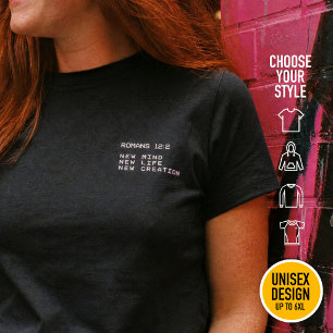 Camiseta Romanos 12:2 Nova vida Texto minimalista cristão