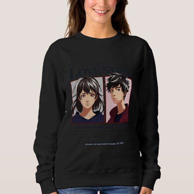 Camiseta Romantic Anime Couple Love Story White Sweatshirt (Frente)