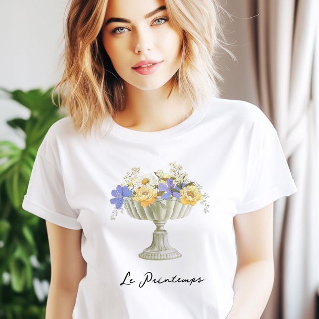 Camiseta Romantic Garden Urn with Flowers French (Criador carregado)