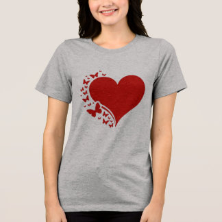 Camiseta Romantic Red Heart with Butterflies GraphicT-Shirt