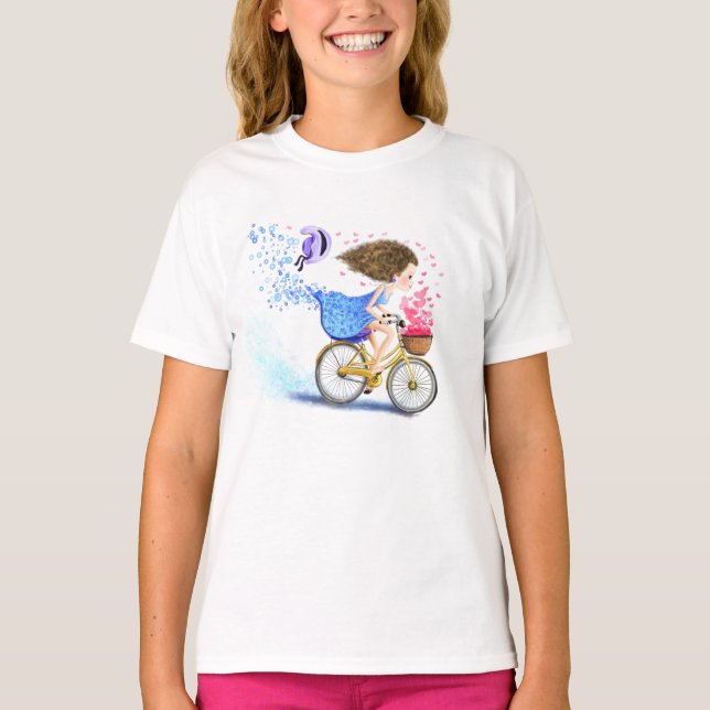 Camiseta Romântica de Menina com Bicicleta (Frente)