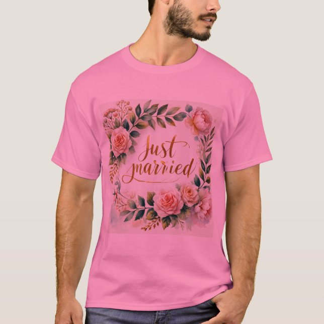 Camiseta Romântica Floral Recem casados Wreath Men (Frente)