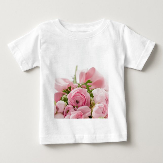 Camiseta Romântico Casamento Adorava Buquê Flor Rosa Suave (Frente)