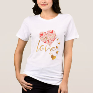 Camiseta Romântico Dourado ama você e o Coração Rosa