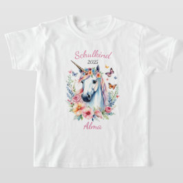 Camiseta Romantisches Einhorn mit Blumen - Schulkind 2026 |