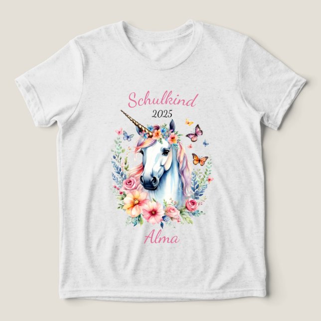 Camiseta Romantisches Einhorn mit Blumen - Schulkind 2026 | (Design frontal)
