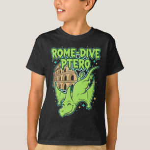 Camiseta Rome-Dive Ptero Dinossauro Fofo & Viagem ao Colise