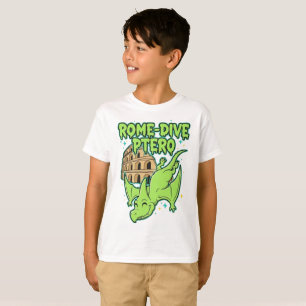 Camiseta Rome-Dive Ptero Dinossauro Fofo & Viagem ao Colise