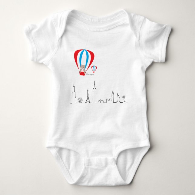 Camiseta Romper do bebê com skyline do mundo (Frente)