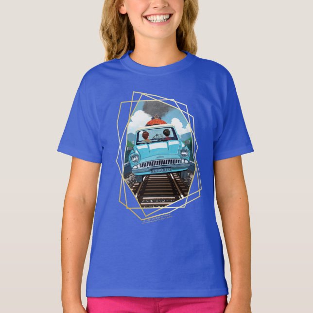 Camiseta Ron & HARRY POTTER™ em carro voador para HOGWARTS™ (Frente)