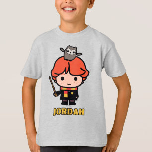 Camiseta Ronald Weasley de desenho animado e Pigwidgeon
