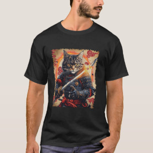Camiseta Ronin Samurai Cat Warrior com Katana Feline Bushi