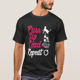 Camiseta Ronronar Beber Ler Repetir Gato Fofo Vinho Amante