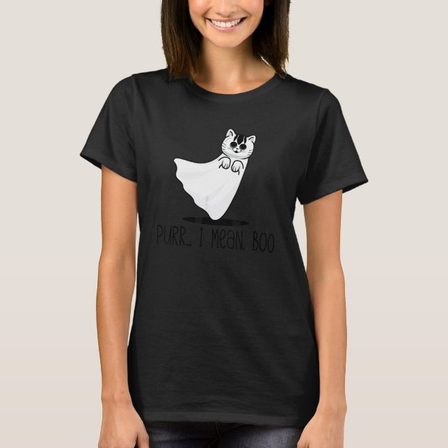 Camiseta Ronronar Quero Dizer Boo Gato Fofo Fantasma Hallow (Frente)