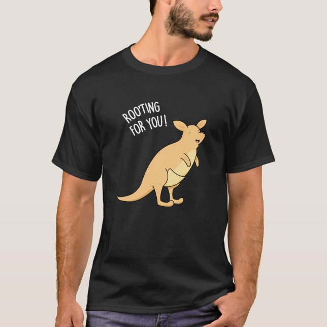 Camiseta Roo-Ting Para Você Engraçado Kangaroo Pun Dark BG (Frente)