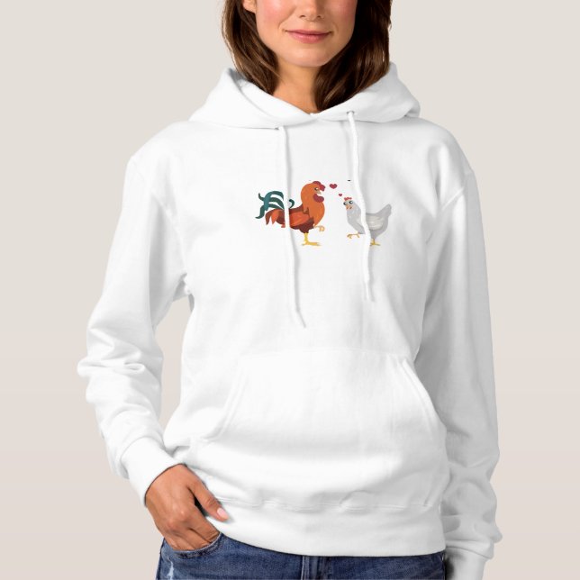 Camiseta Rooster and Hen in Love Women’s Hoodi – Cute Farm  (Frente)