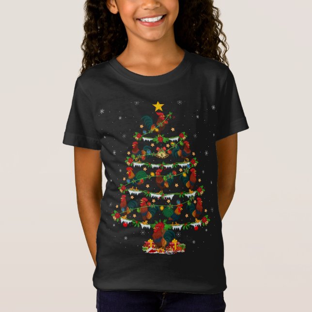 Camiseta Rooster Bird Lover Xmas Lighting Roster Natal (Frente)