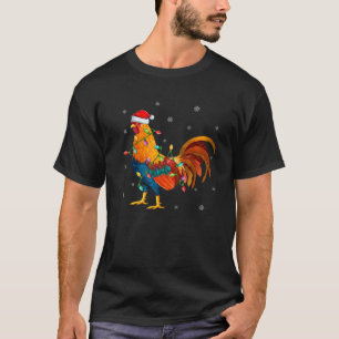 Camiseta Rooster Bird Xmas Lighting Santa Hat Rooster Chris