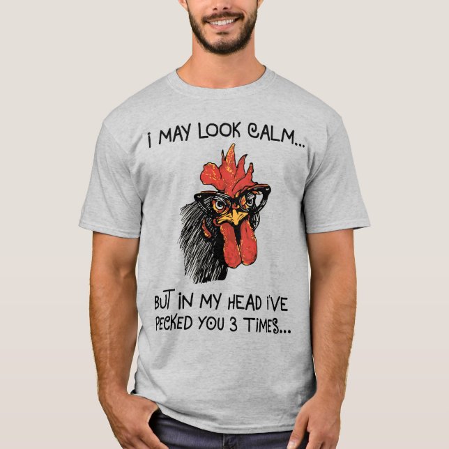 Camiseta Rooster Engraçado/ Eu o Pecei três vezes (Frente)