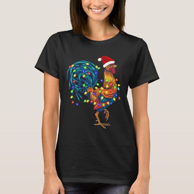 Camiseta Rooster Engraçado Galinha Luzes de Natal Pajama Fa (Frente)