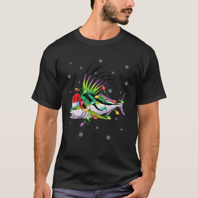 Camiseta Roosterfish Xmas Lighting Reindeer Hat Roosterfish (Frente)