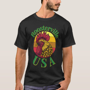 Camiseta Roosterville EUA Pôr do Sol Retro Galo Nostálgico 