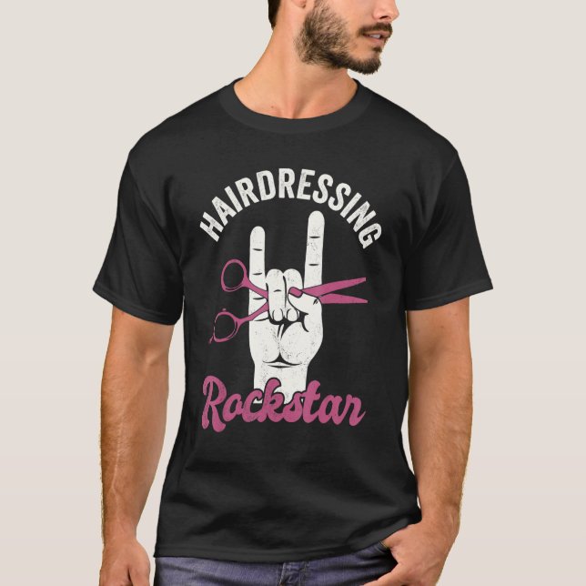 Camiseta Roqueiro cabeleireiro, cabeleireiro engraçado, mão (Frente)