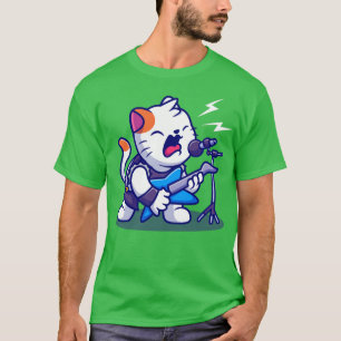 Camiseta Roqueiro Gato Bonito Com Cartografia De Violão