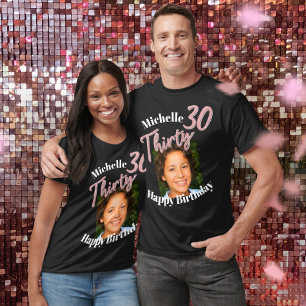Camiseta Rosa aniversário de 30 anos de script de foto com 