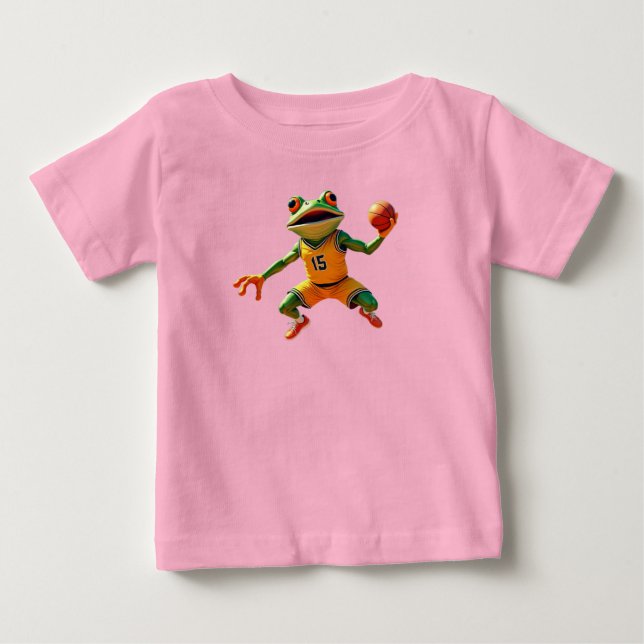Camiseta rosa bebê Sapo Basquetebol (Frente)
