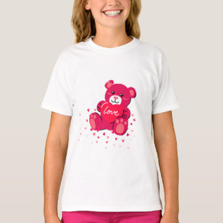 Camiseta Rosa Bonito Urso de Pelúcia Amor Meninas