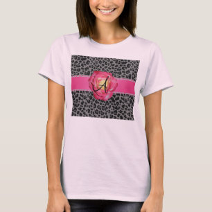 Camiseta Rosa cinzento do rosa do impressão do leopardo do