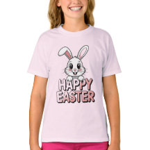 Camiseta Rosa Coelho Branco Feliz Páscoa