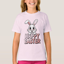 Camiseta Rosa Coelho Branco Feliz Páscoa