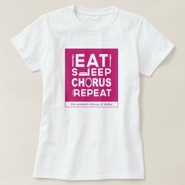 Camiseta Rosa Comer Dormir Coro Repetir Bloco (Frente do Design)
