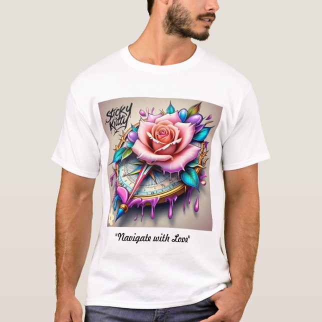 Camiseta "Rosa Compass: Um Símbolo do Amor e da Felicidade" (Frente)
