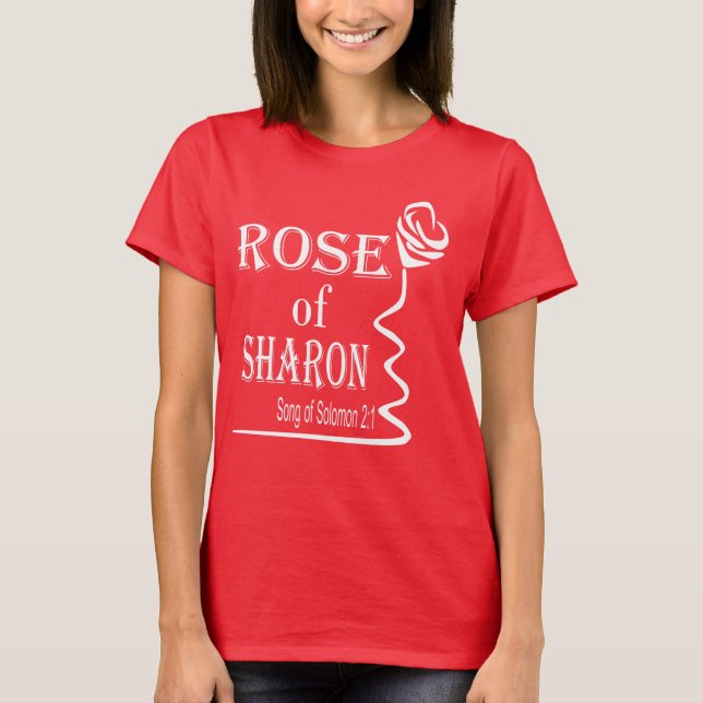 Camiseta Rosa da Escritura de Sharon Vermelho Cristão (Frente)