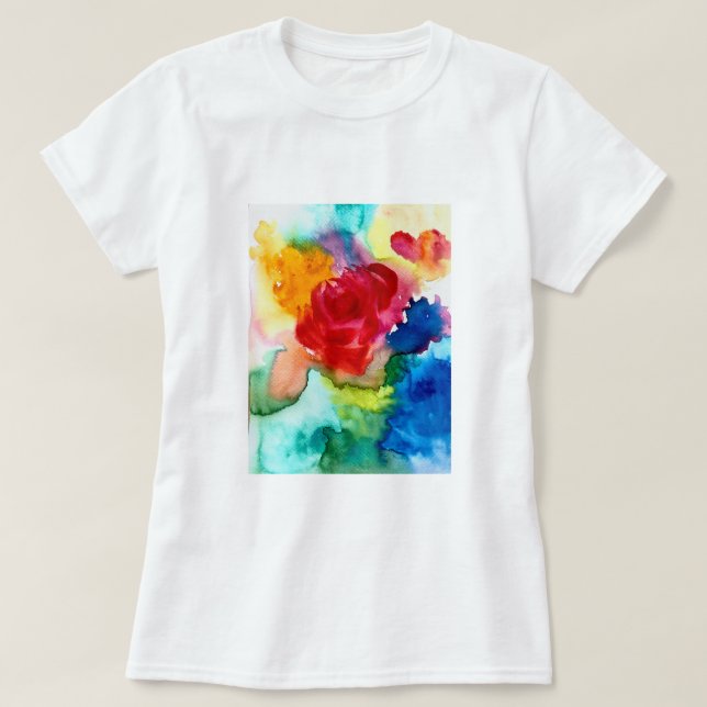 Camiseta Rosa de abstrato de belas cores aquáticas (Frente do Design)