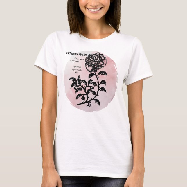 Camiseta Rosa de algodão a rosa - Mágica da avó (Frente)